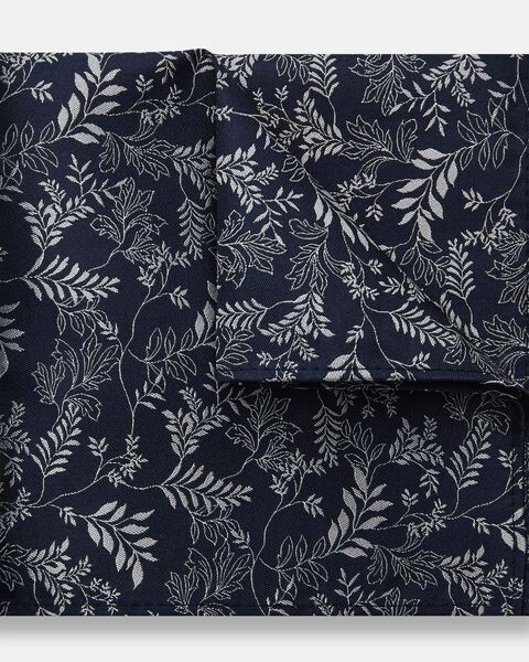 Mens Floral Navy/Silver Silk Pocket Square 